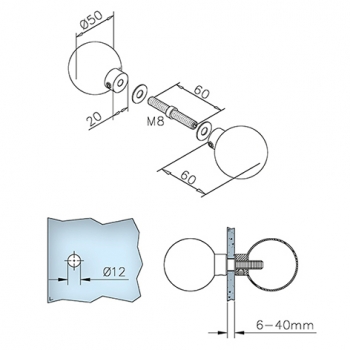 Glastür-Knopf, zweiseitig - Modell 6